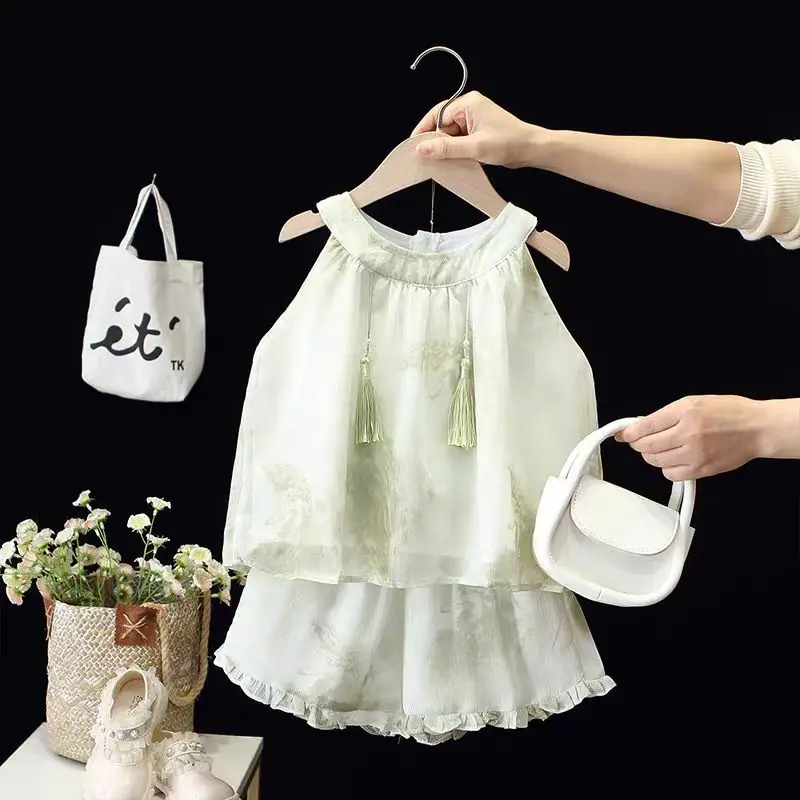 

Girls Sleeveless Set Trendy and Cool Baby Girls Summer Outfit 2025 New Children Shorts Two-piece Set
