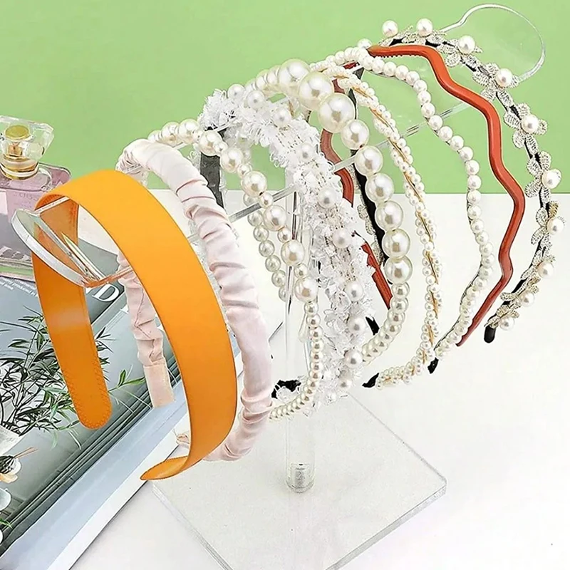 Clearแถบคาดศีรษะผู้ถือRackอะคริลิคที่ถอดออกได้สร้อยคอสร้อยข้อมือขาตั้งอุปกรณ์เสริมผมบาร์ทนทานสําหรับHairband Organizer