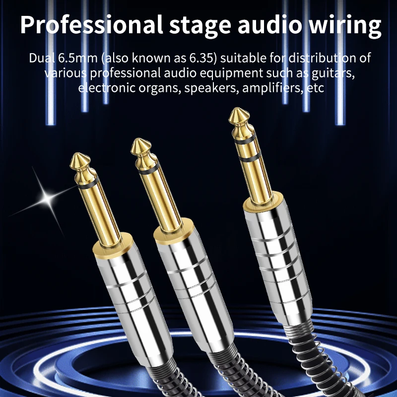 RUZUO 6.5mm to Double 6.5mm AudioCable Male to Male Aux Cable for MixerSpeaker Amplifier 6.5 to 6.5 TRS CableAudio