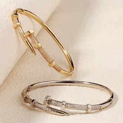 Classic Copper-Inlaid Zircon Open Bangle for Women Fashion Handmade For Stud Bracelet Daily Jewelry Accessories As Gifts
