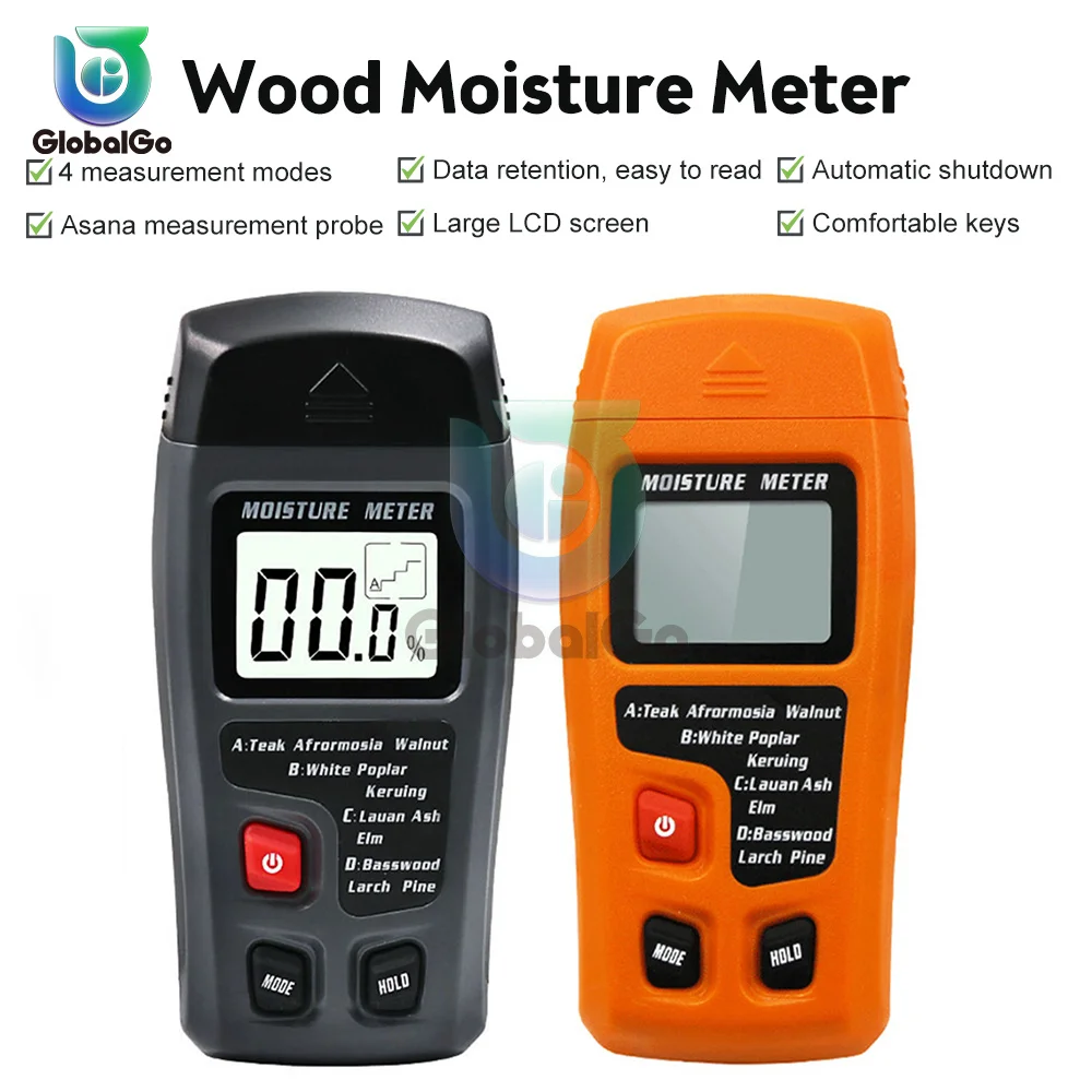 MT-10 Houtvochtmeter Houtvochtigheidstester LCD-schermen Hygrometer Houtvochtigheidsdetector Weerstandsmeting Boomdichtheid