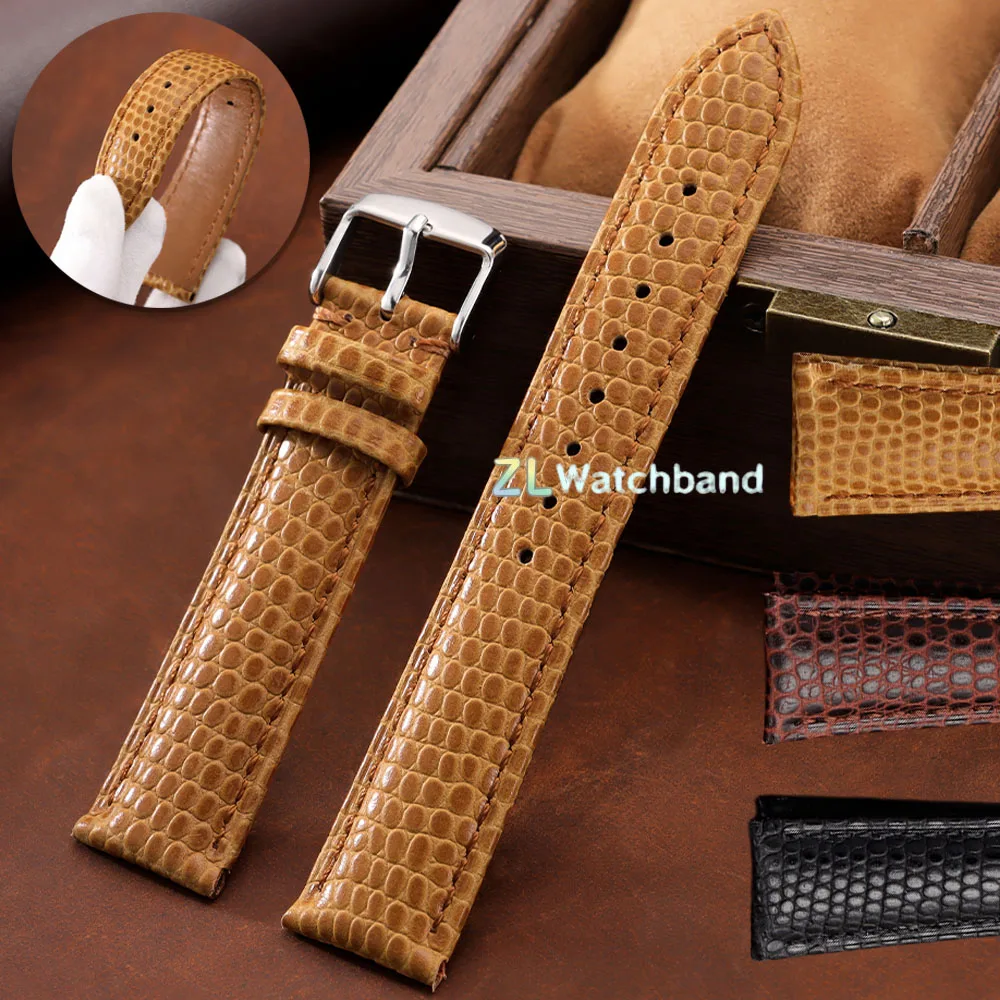 Lizard Grain Genuine Cowhide Watch Strap 16/18/20/22mm Waterproof Quick Release Leather Band  Universal Replacement Wristband