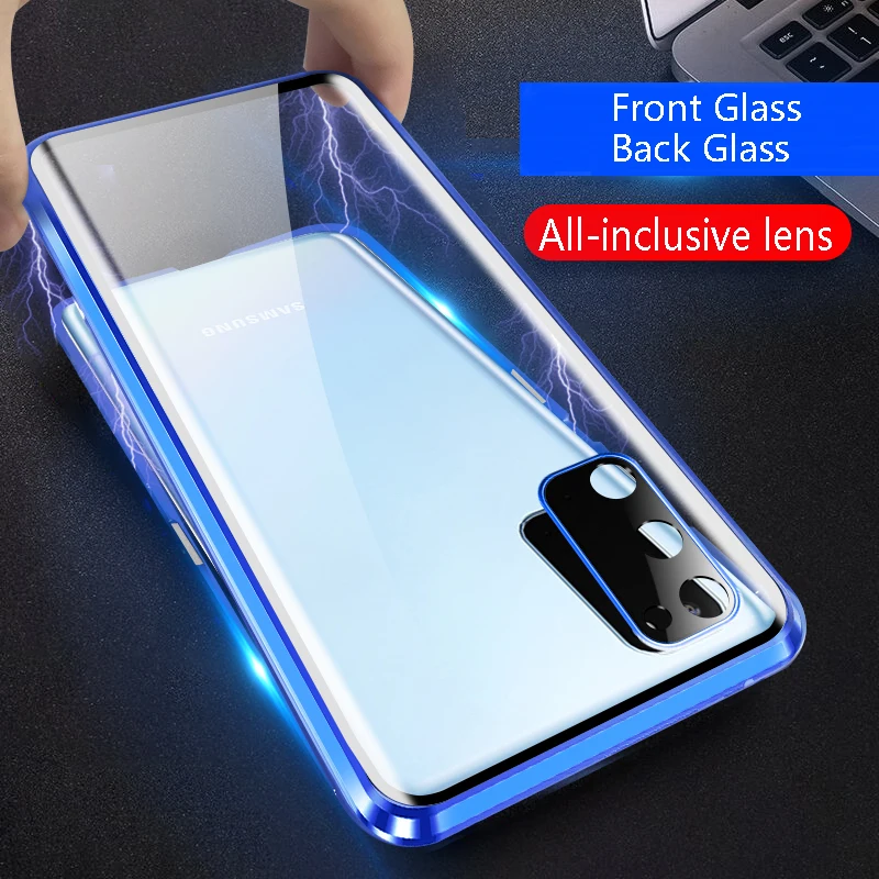 

Metal Magnetic Case for Samsung Galaxy S23 FE S21 S22 Plus S25 S24 Ultra Lens Protection Double Side Tempered Glass Cover Cases