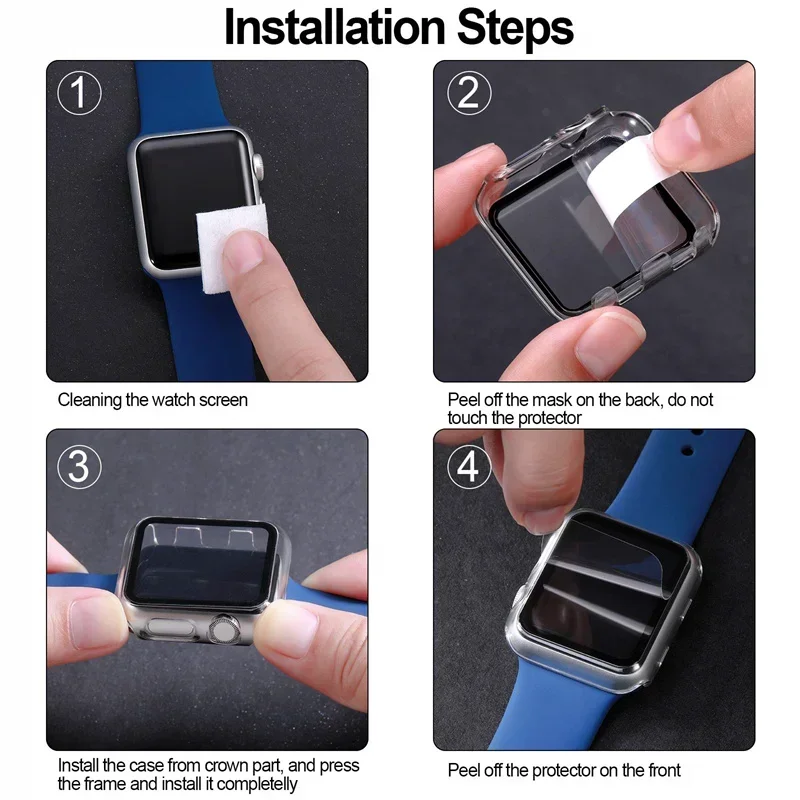 Silicone strap+Glass+Case For Apple Watch band 44mm 40mm 45mm 41mm 38mm 42mm cover+sport bracelet iWatch series 8 9 7 6 5 4 3 SE