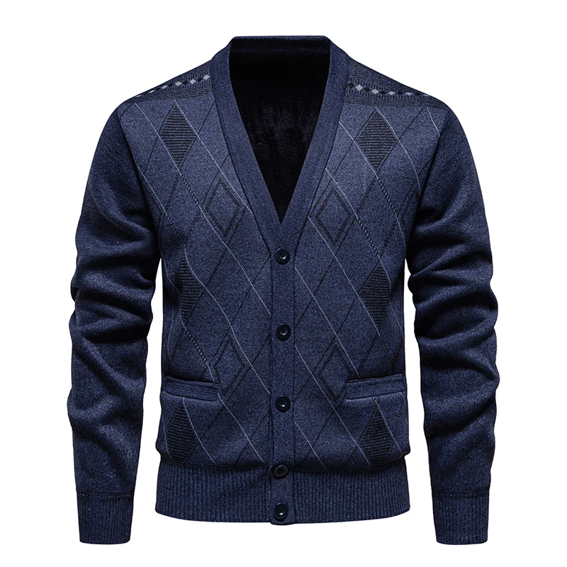 Mens Fleece Thick Cardigan Autumn Winter Knitted Sweaters Male Cardigans Slim Fit Luxury Brand Cold Sweater Coat Jacket