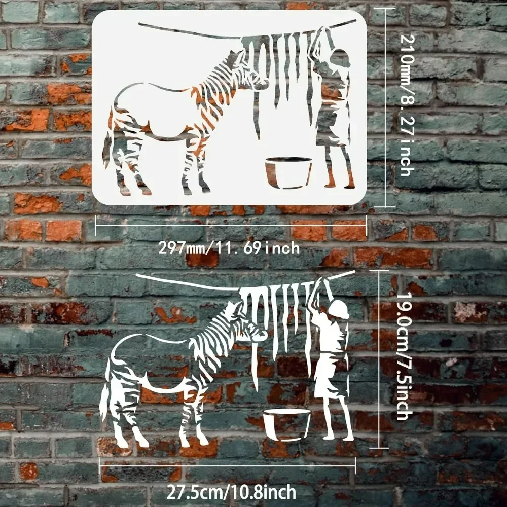 Banksy Zebra Wash Stencil 8.3x11.7inch Reusable Banksy Theme Painting Template DIY Craft Zebra Animal Stencil for Painting