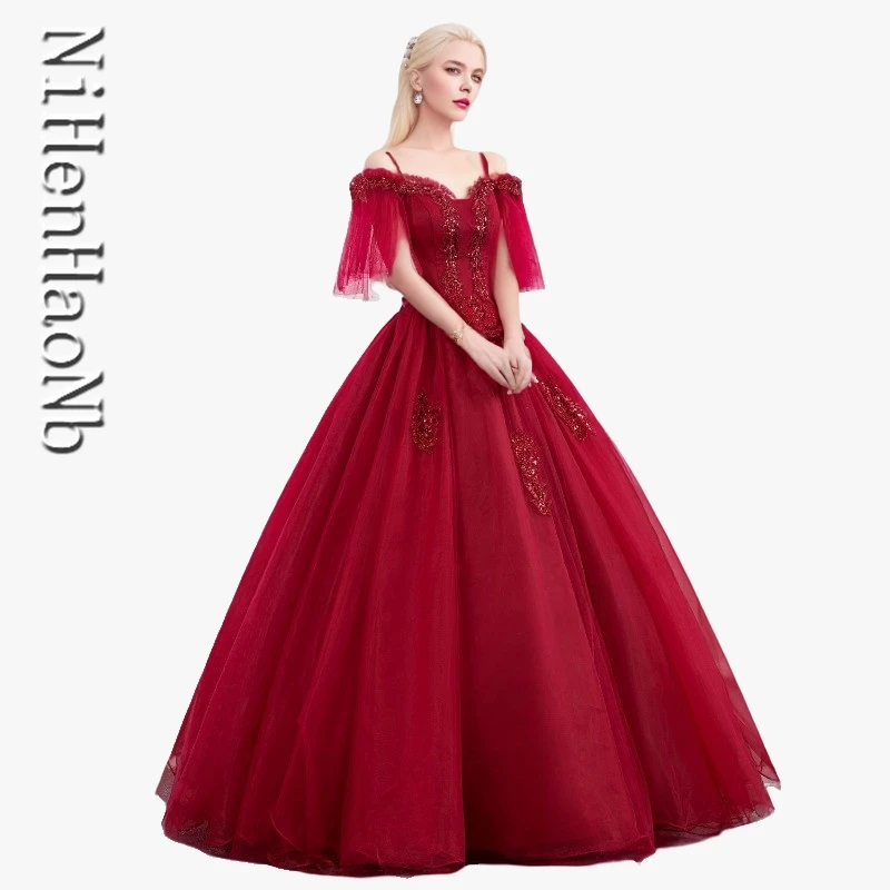 New Art Exam Quinceanera Dresses Long Elegant Red Performance Dress Banquet