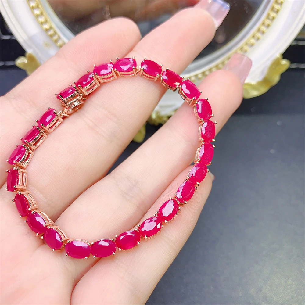 

S925 Sterling Silver Rose Gold Original Bracelet for Women Natural Ruby Gem Bracelet Party High quality jewelry wedding