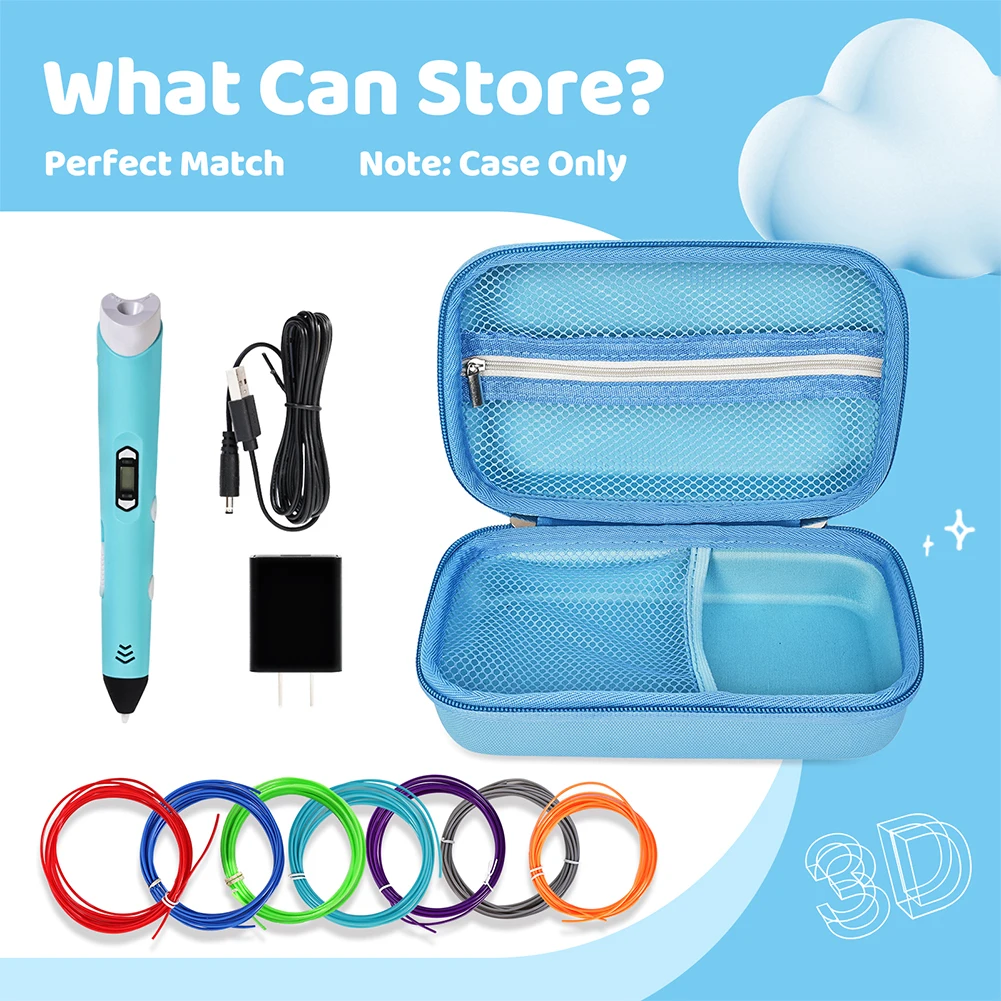 Hard Carrying Case for SCRIB3D P1 3D Printing Pen/MYNT3D Super 3D Pen with Mesh Pocket Carrying Bag for PLA Filament and Charger