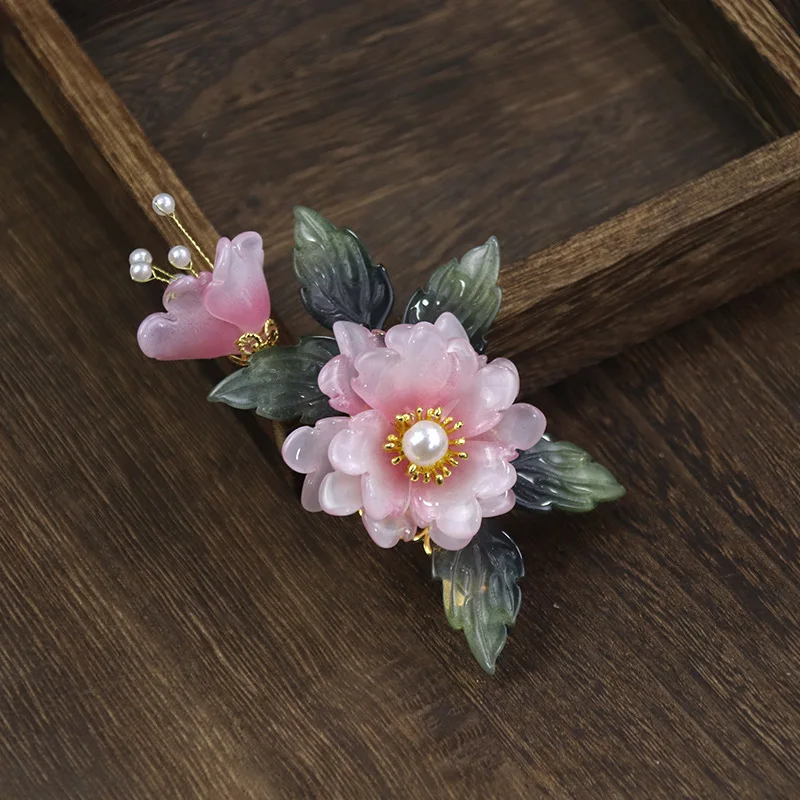1pc Floral Hairpin Chinese Hair Clip Pearl Tiaras Vintage Girls Hanfu Dress Hair Ornament Classic Barrettes Retro Hair Jewelry