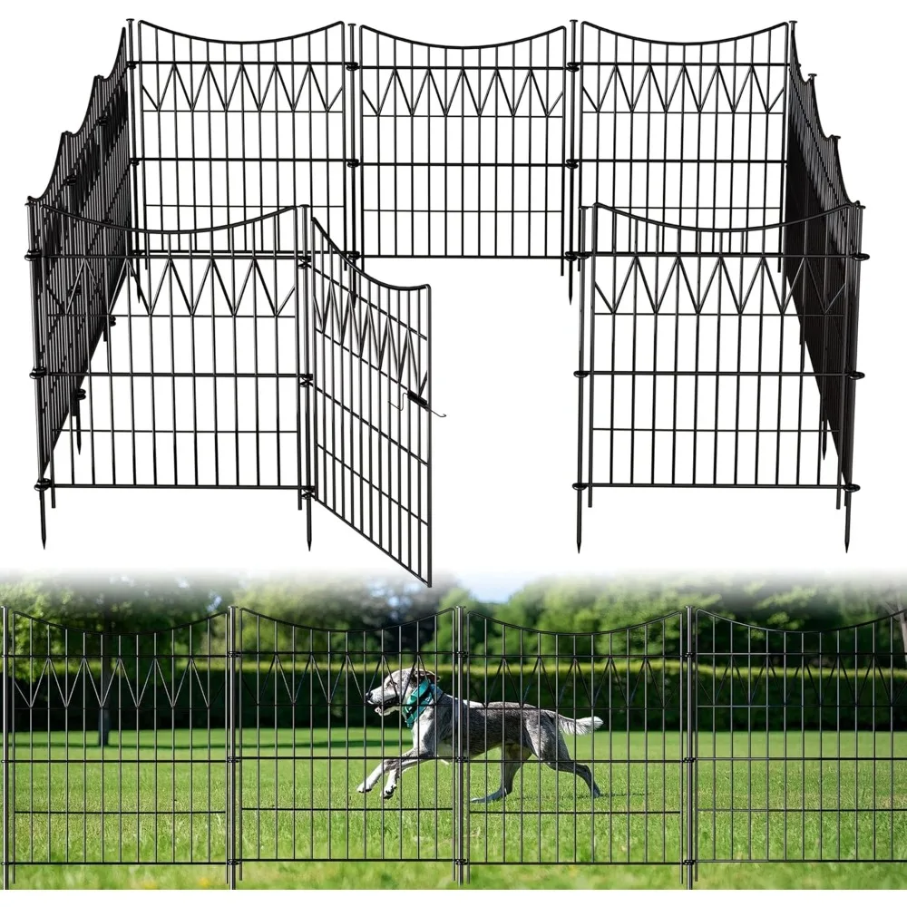 

32-дюймовый нержавеющий металлический садовый забор высотой 27 футов с 12 декоративными панелями и воротами для корпуса для домашних животных