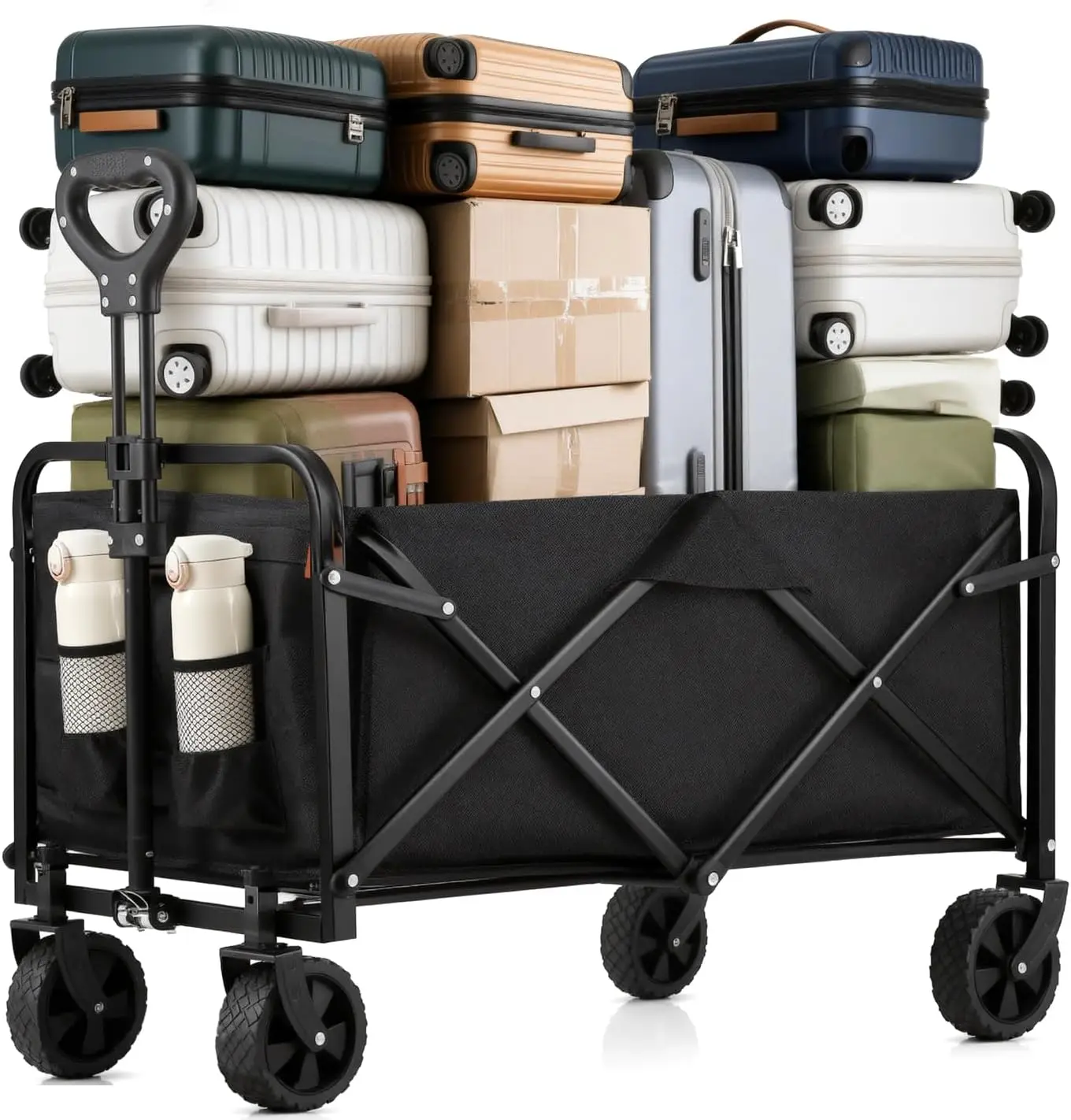 

Collapsible Wagon Cart Foldable 37" L 480lbs Capacity Heavy Duty Beach Wagon Shopping Carts with Wheels for Grocery Camping Shop