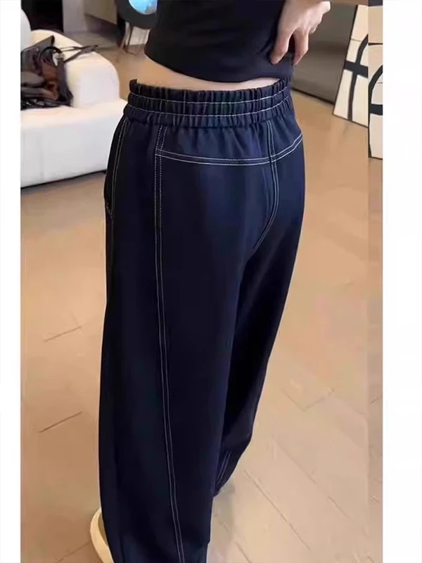 딥 블루 하이웨이스트 와이드 레그 진 여성용 가을 신상 슬림핏 바지 편안한 루즈핏 데님