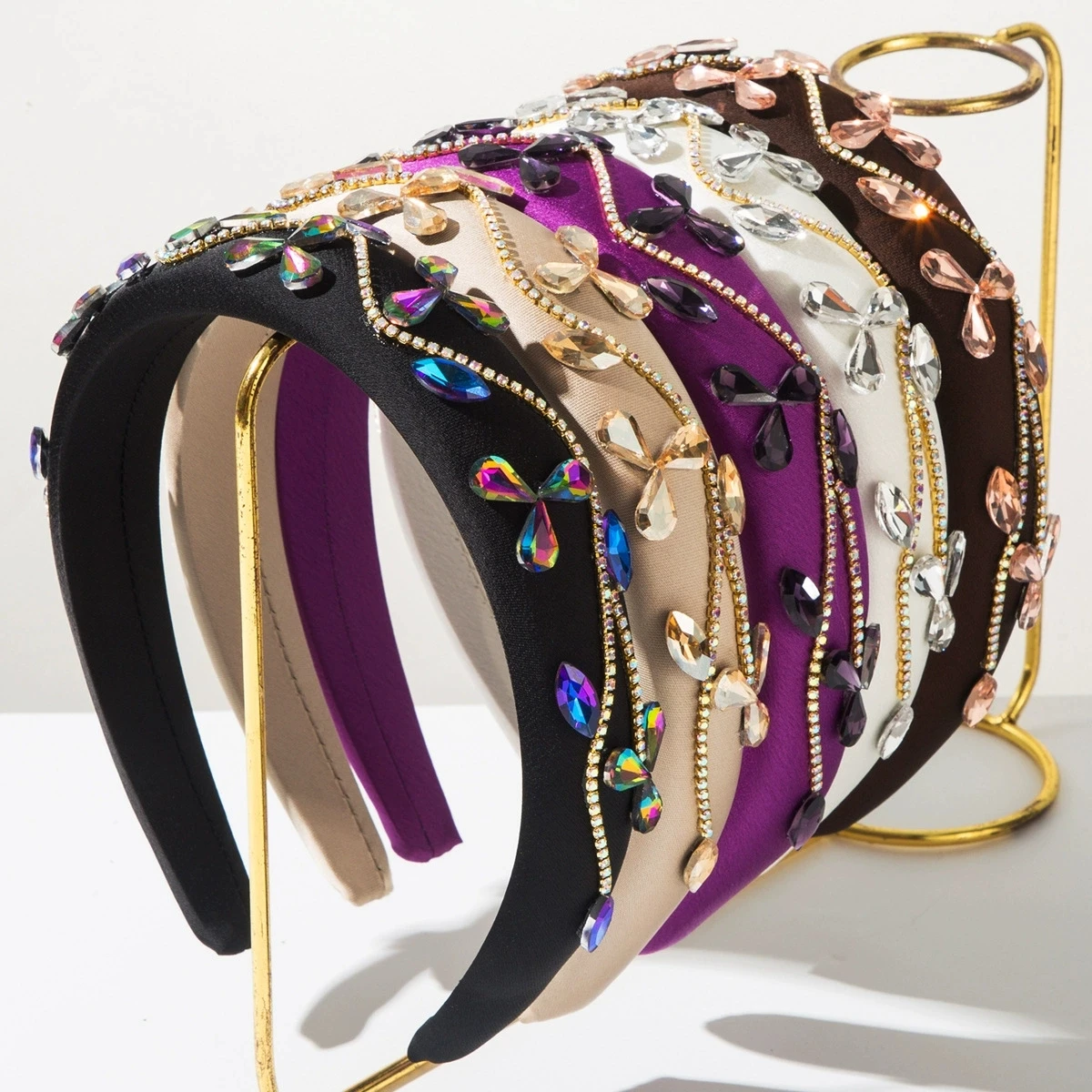 

Винтажная роскошная модная повязка для волос со стразами и разноцветными цветами, широкая черная повязка на голову, женские красивые аксессуары для волос, оптовая продажа