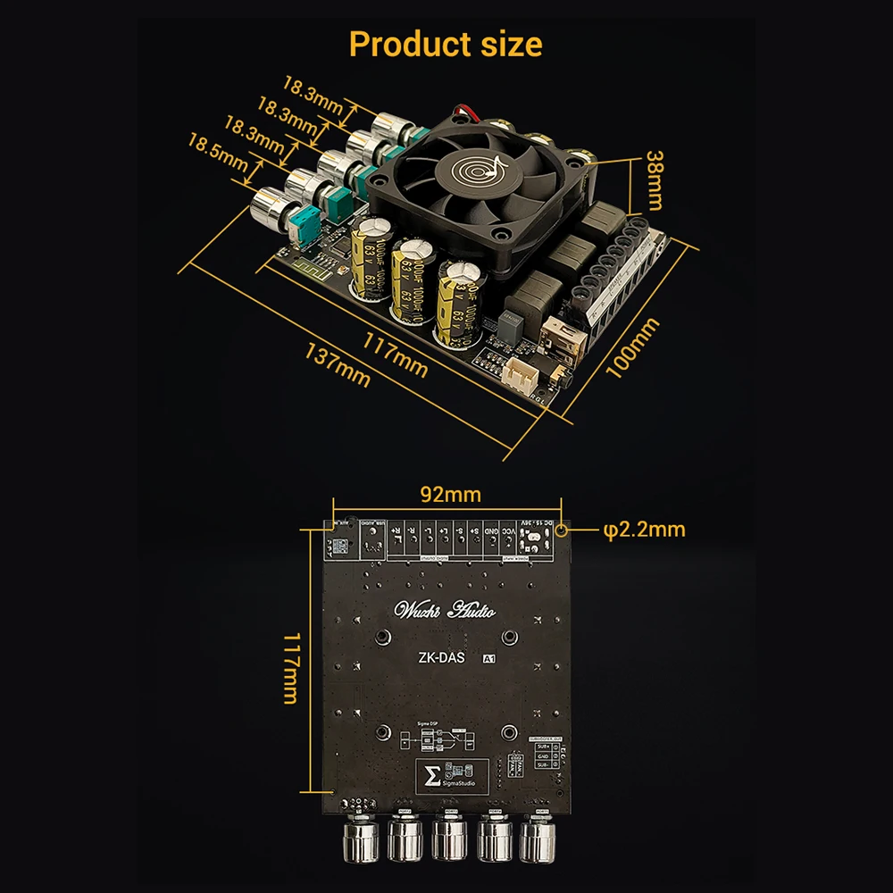 Imagem -05 - Placa do Amplificador do Som de Bluetooth Módulo Baixo Pesado Ampère Audio das a1 160w Mais 160w Mais 220w 2.1 Canal Dsp Adau1701 Tda7498e