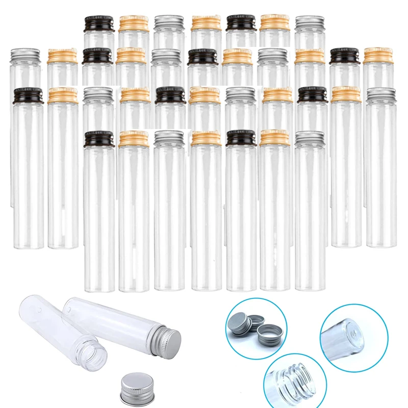 50pcs 50ml-110ml tragbare durchsichtige Plastik Reagenz gläser Flaschen DIY Dekor Flasche mit Schraub verschlüssen für Gewürze getrocknete Blumen Süßigkeiten Lagerung