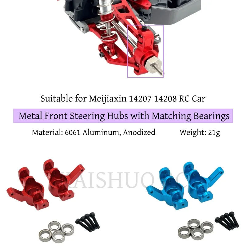 for Meijiaxin 14207 14208 Chassis Upgrade Kit - CNC Aluminum Front Steering Hubs & Bearings Set, Anodized