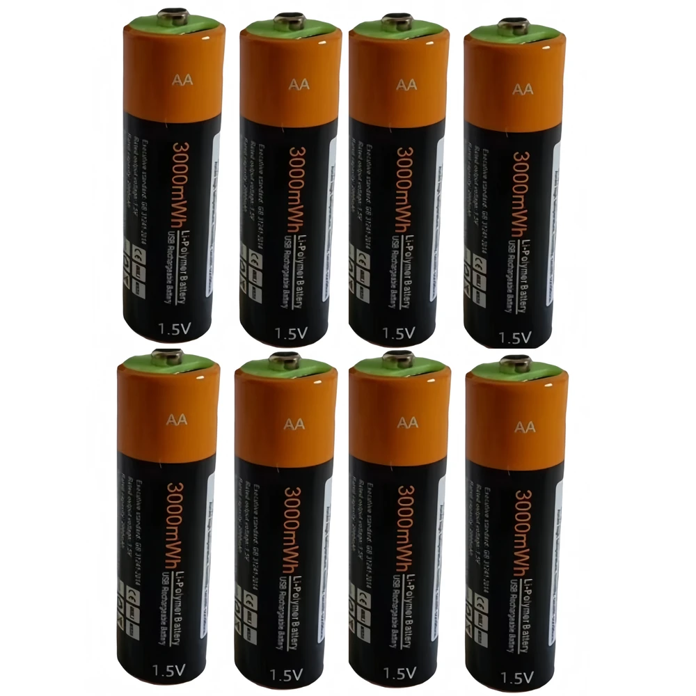 

8pcs/lot ZNTER 3000mWh 1.5V AA rechargeable lithium battery USB lithium polymer battery charging cable via Type-C interface