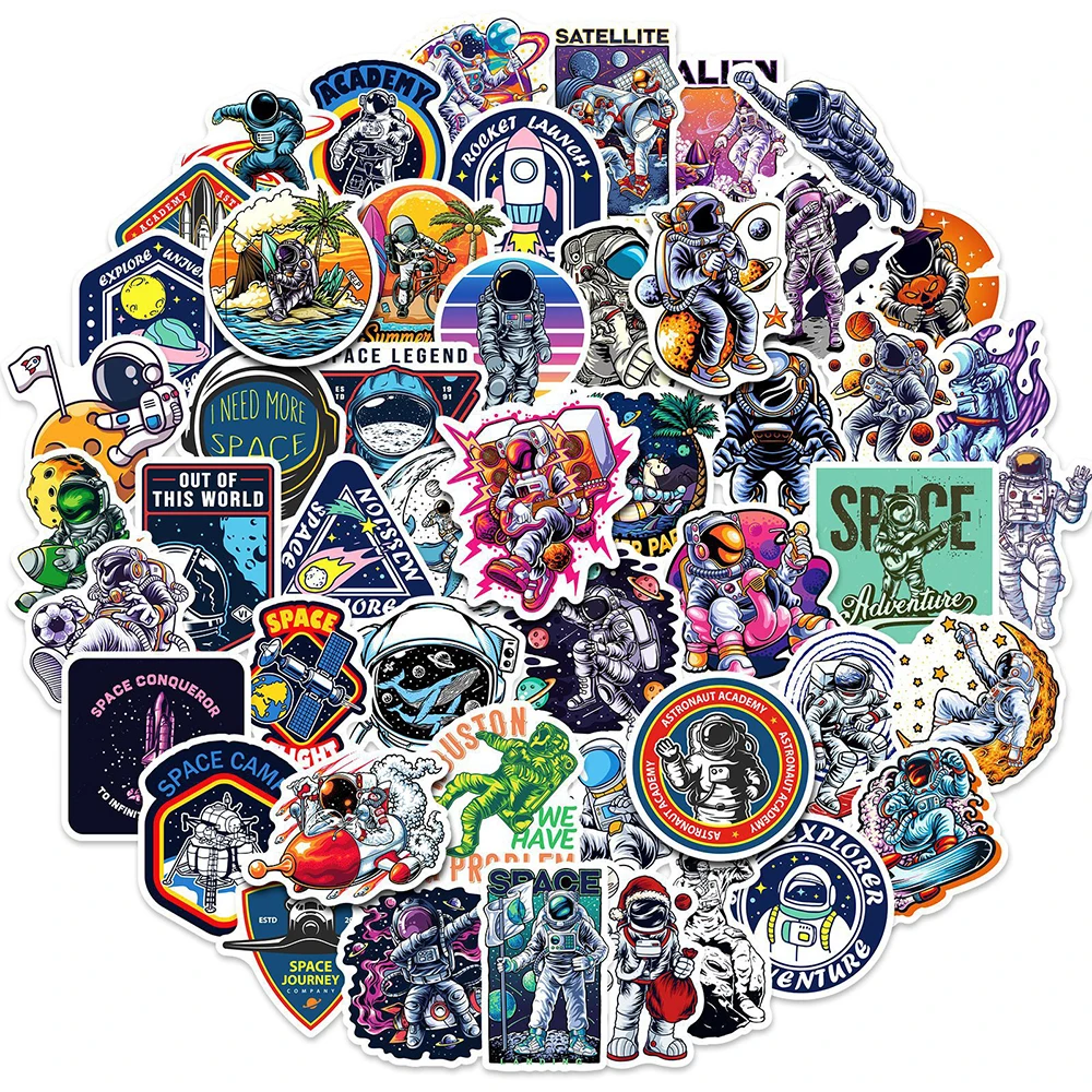 

10/30/50pcs Outer Space Astronaut Graffiti Stickers Cartoon Decals Skateboard Phone Motorcycle Car Waterproof Sticker Kid Toy