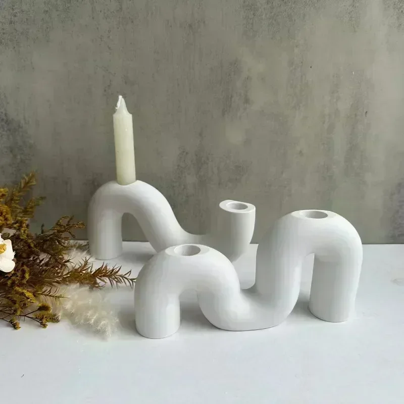 S-shaped Candle Holder Silicone Mold M-shaped Candlestick Bracket Gypsum Mold DIY Candlestick Making Resin Drip Mold Home Decor