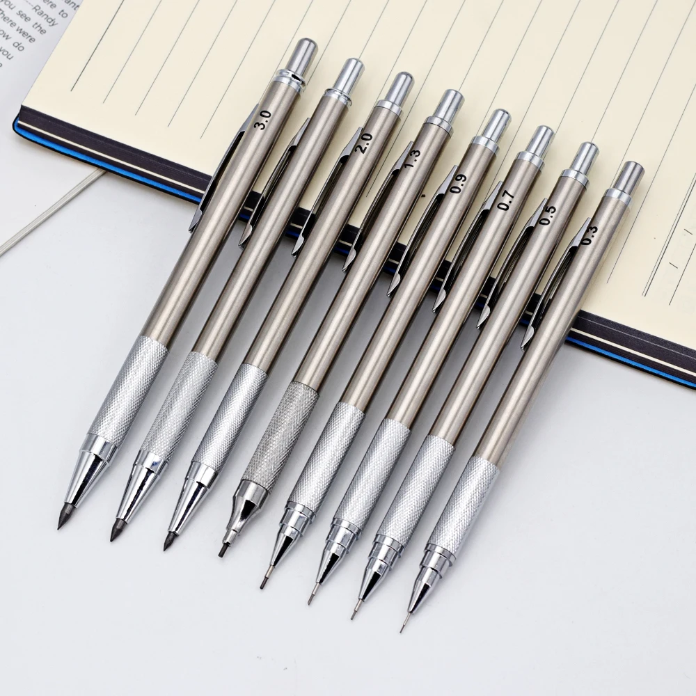 0,5 0,7 0,9 1,3 2,0mm Mechanisches Metall-Bleistift-Set Kunstzeichnen Malen Automatischer Bleistift mit 2 Boxen Stifte Büro- und Schulbedarf – Detail 5