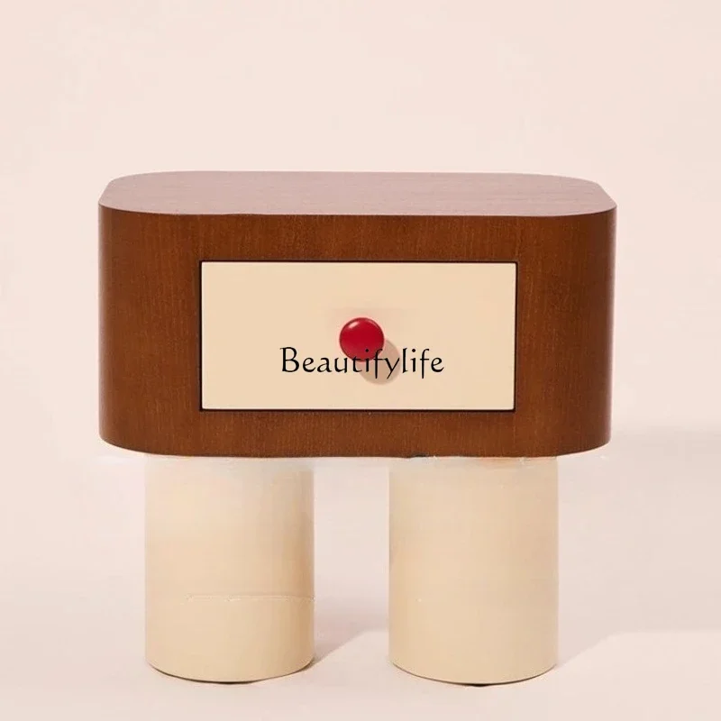 

D25Medieval solid wood bedside table designer special-shaped drawer bedroom bedside locker