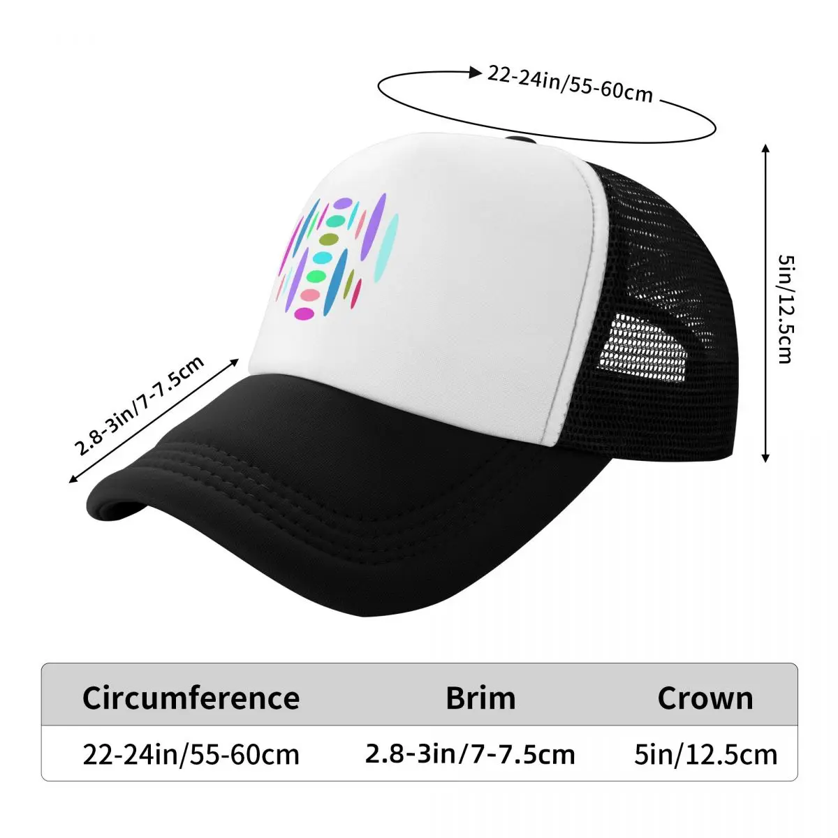 Colorful Ovals Paint Palette Patterns Cap  Mesh Baseball Caps Adjustable Hat Hip Hop Summer Unisex Baseball Hats Polychromatic