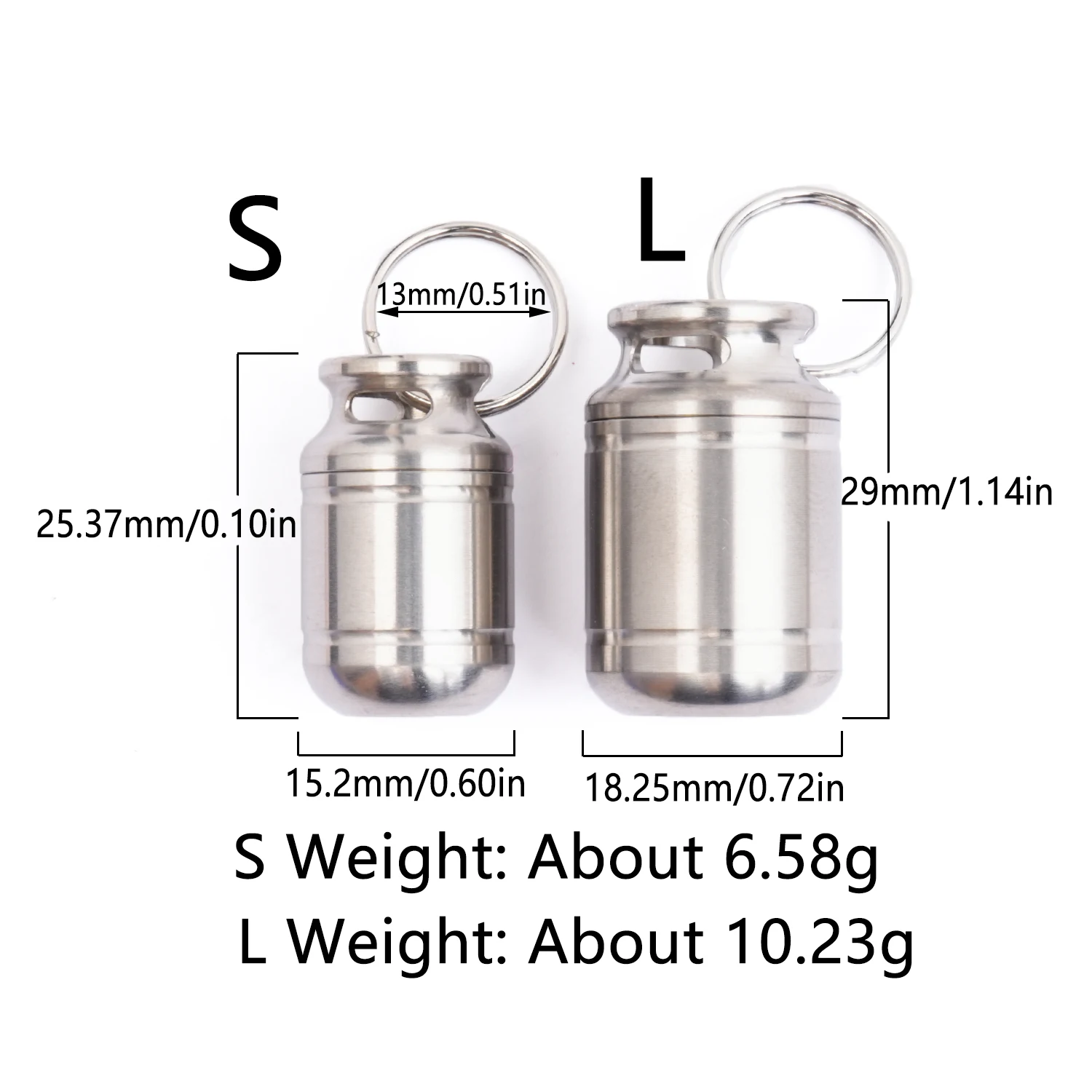 2pcs Small Large Titanium Alloy Sealed Bottle Silver Functional Keychain Pendant Pill Storage EDC Small Tool