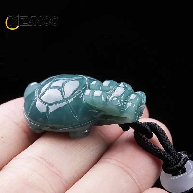 

Genuine Natural Jadeite Blue Water Dragon Turtle Pendant Simple Fashion Men and Women Jewellery Necklace Lucky Amulet