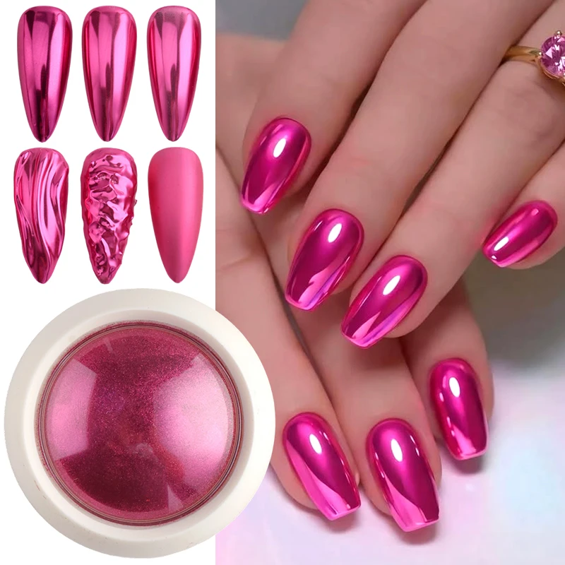 Gorgeous Pink Chrome Nail Powder Metallic Mirror Effect Glitter Rubbing Pigment Dust Bridal Wedding Valentine Nail Art Decor