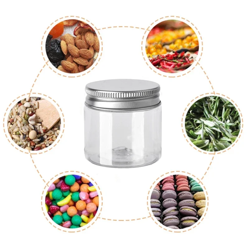 20Pcs 30/50/60/80/120/150ml Storage Jars With Lids Aluminum Round Canister Empty Plastic Cosmetic Jars Food Travel Bottle Pot