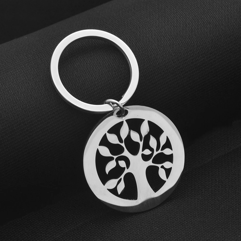 Personalized Cutout Family Tree Keychain Custom Multiple Names Round Pendant Stainless Steel Mother Father Day Family Keepsake