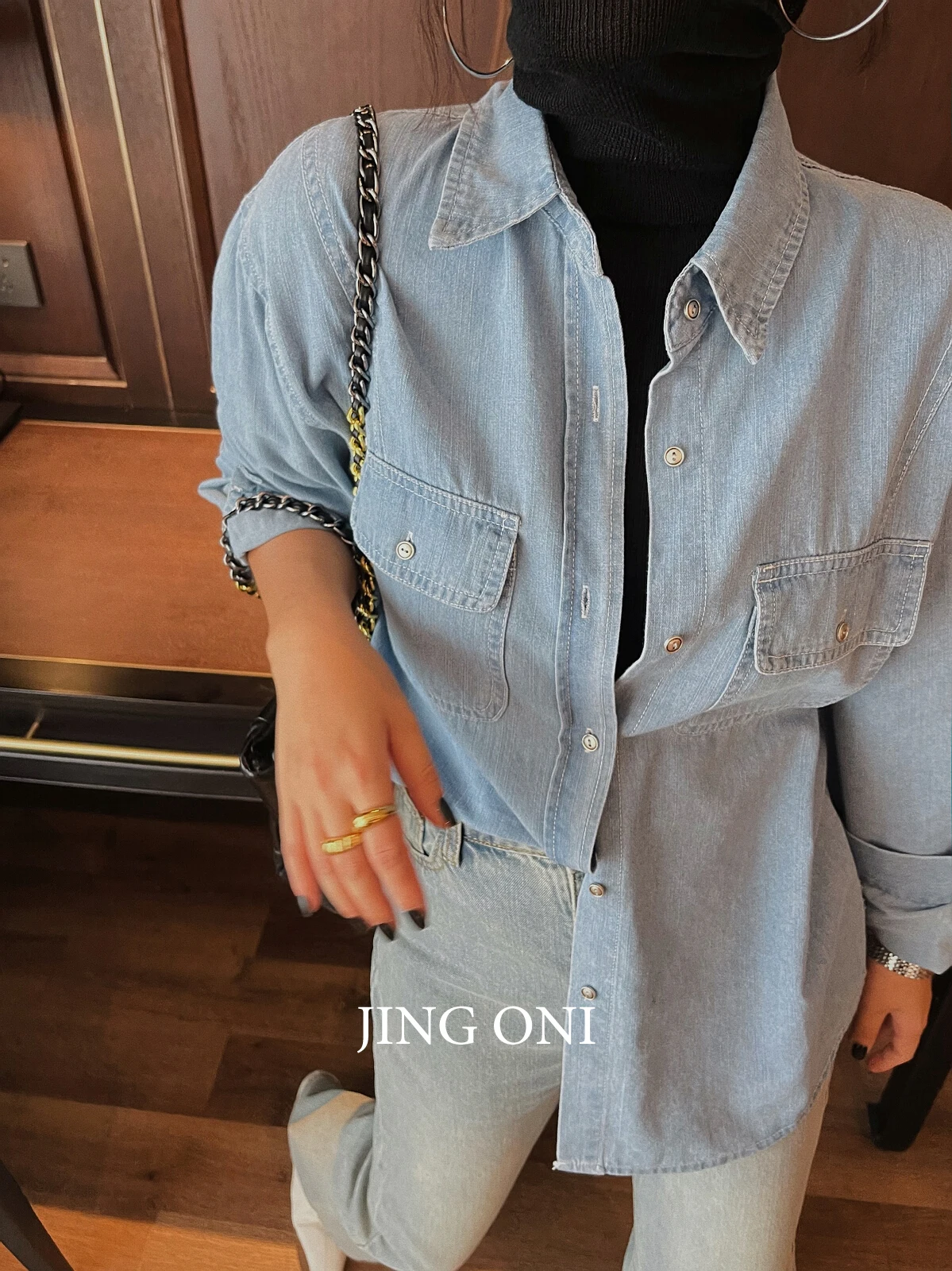 Denim Shirt Blouse 2023 Woman Clothing Korean Style Fashion Vintage Elegant Y2k Autumn Tops Long Sleeve Chic New Crop Dongdaemun