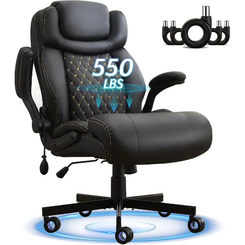 

Big and Tall Office Chair with Air-Adjust Lumbar Support for Back Pain,Breathable PU Leather Desk Computer Chair Double S