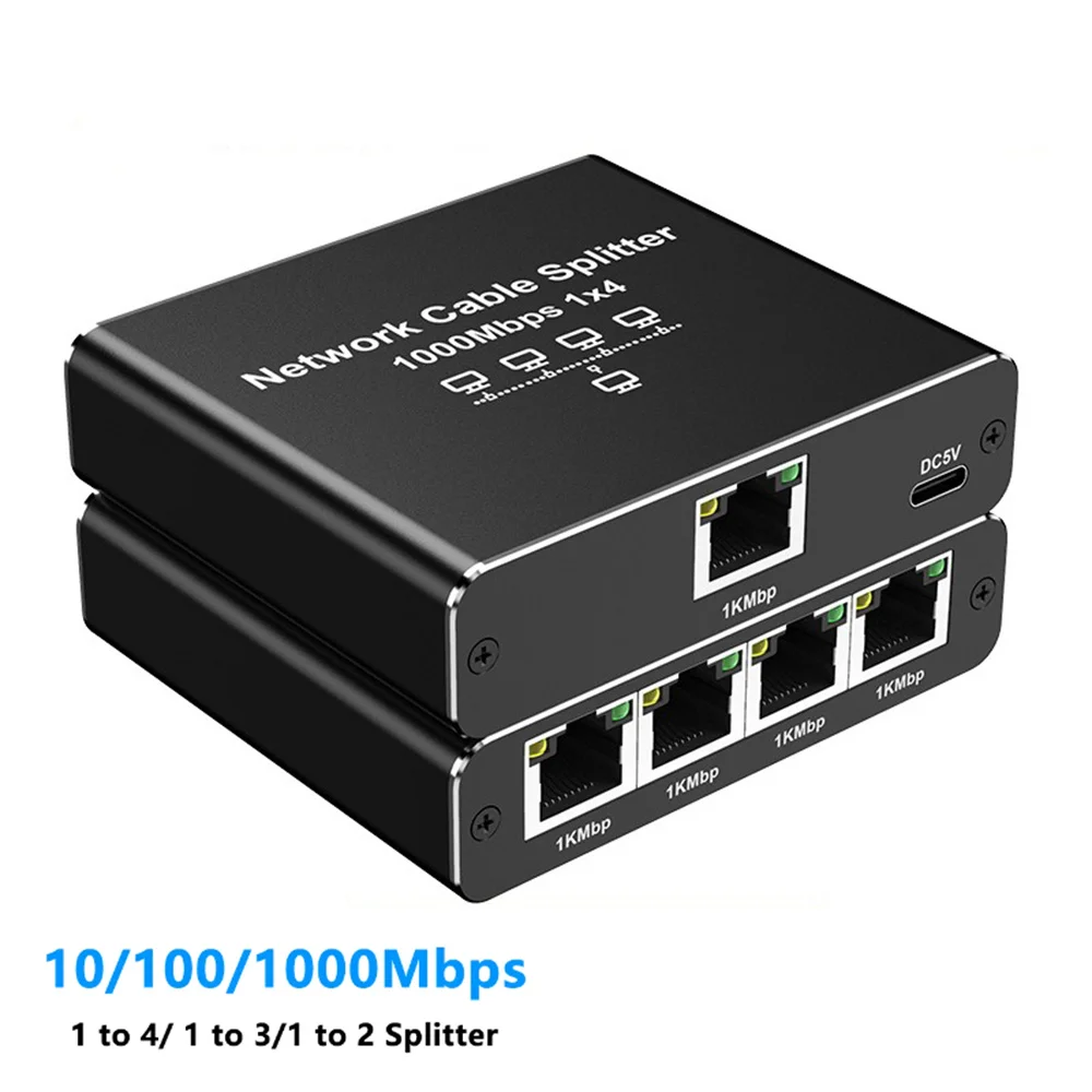 1000Mbps 1 in 4 Out Ethernet Adapter 1 to 2/3/4 RJ45 LAN Internet Splitter Cat 6 RJ45 Gigabit Switch for PC Laptop TV Box Router