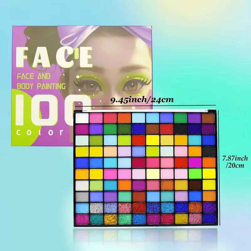 1 قطعة 100 لون رسم الجسم المائي | طلاءات غير لامعة وفلورسنت (تفاعل)، لؤلؤية ولامعة | مثالية للهالوين، Ch #6