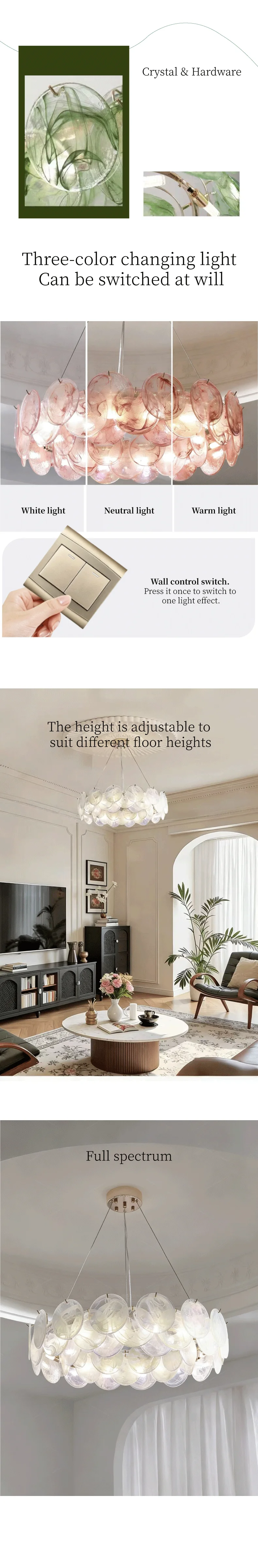 Colorful Glass LED Pendant Lights French Living Room E14