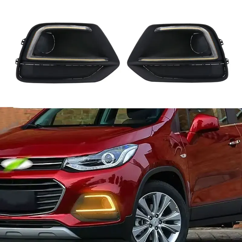 

Car 1Pair DRL For Chevrolet Trax 2017 2018 Daytime Running Lights fog lamp cover Daylight with Turn Yellow signal Lamp