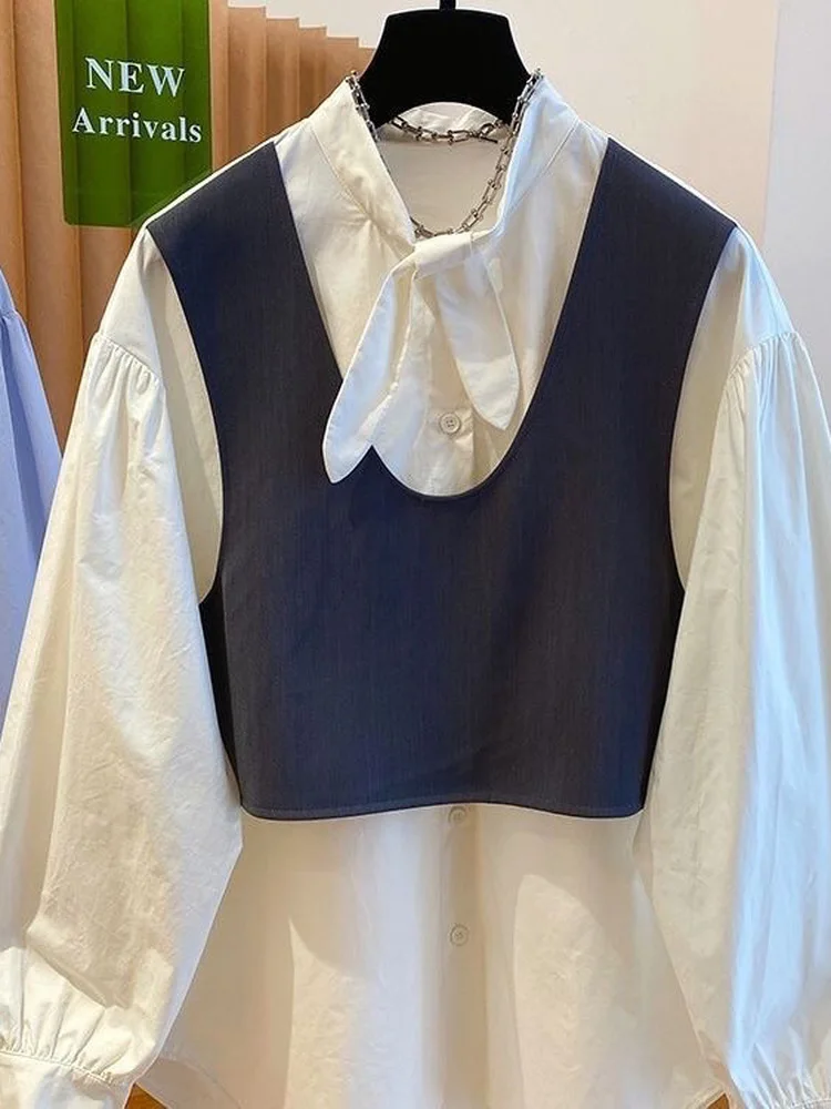 

plus Size 300 Pou Simple Long Sve irt Vest Patchwork Fake Two-Piece Women's Spring Autumn Loose Casual Top