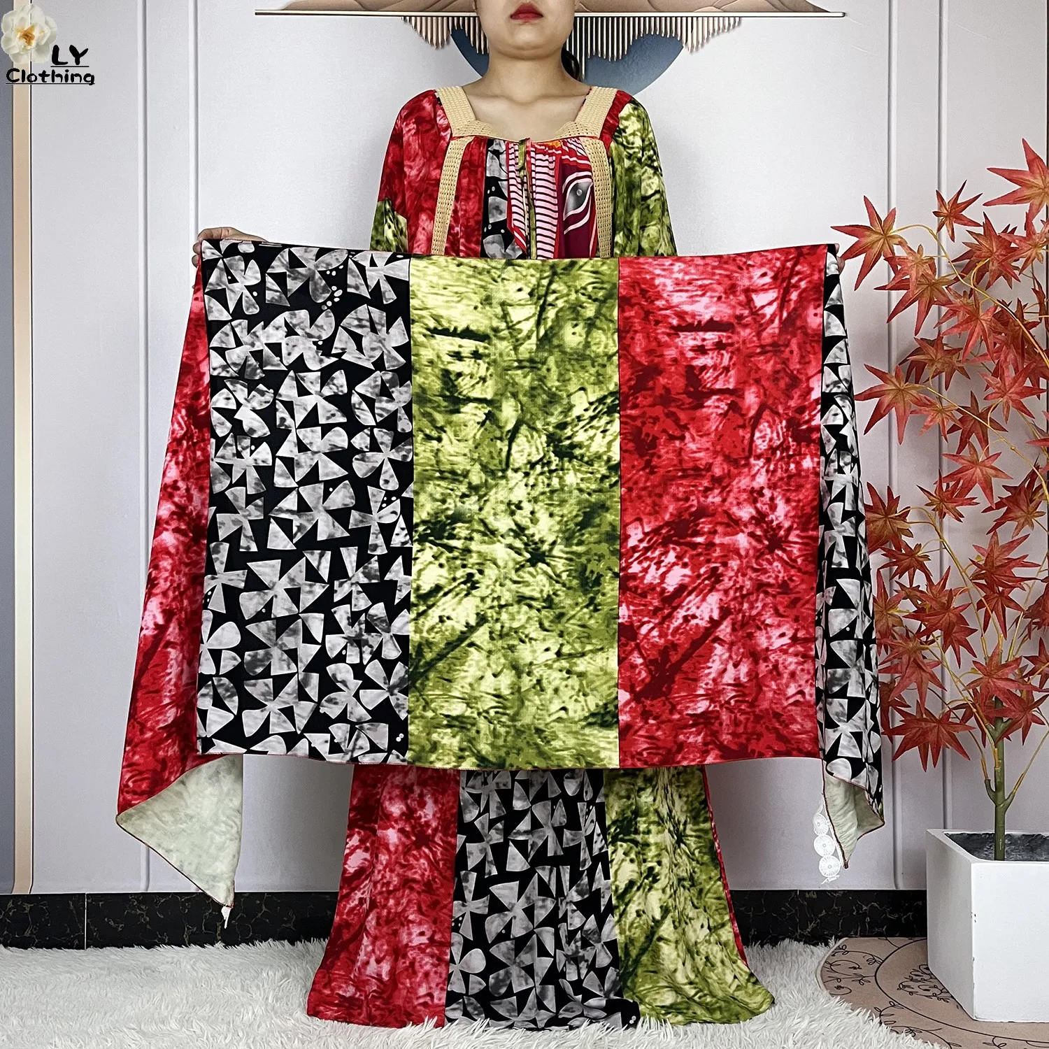 New Summer African Abaya High Quality Cotton Dress With Big Scarf 2024 Fashion Printing Loose Boubou Maxi Islam Women Clothes