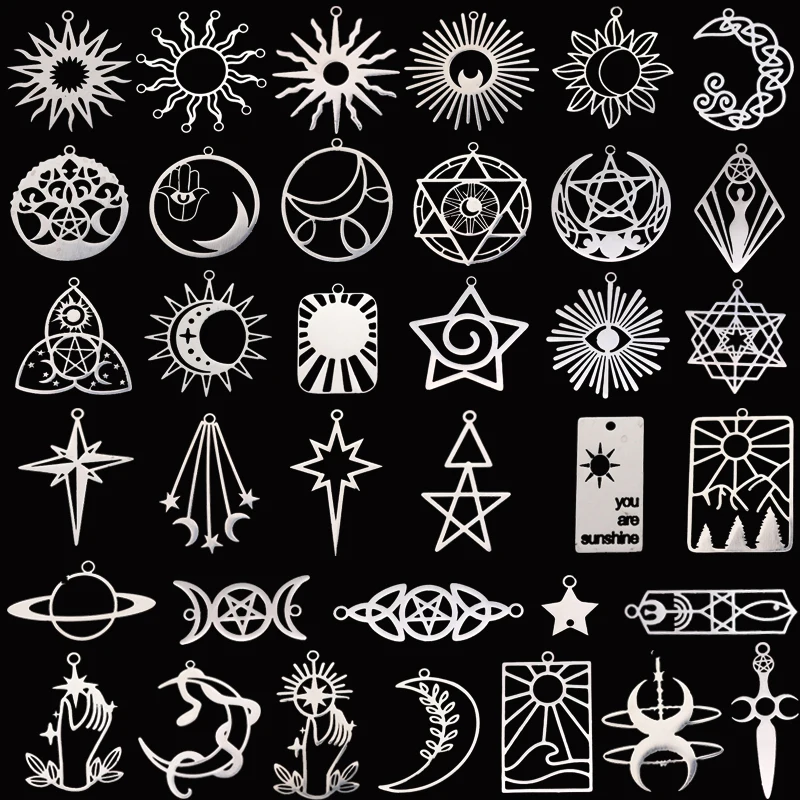

3pcs Sun Moon&Star Charms DIY Craft Fire Sun Crescent Polar Star Amulet Earrings Necklace Jewelry Making Stainless Steel Pendant