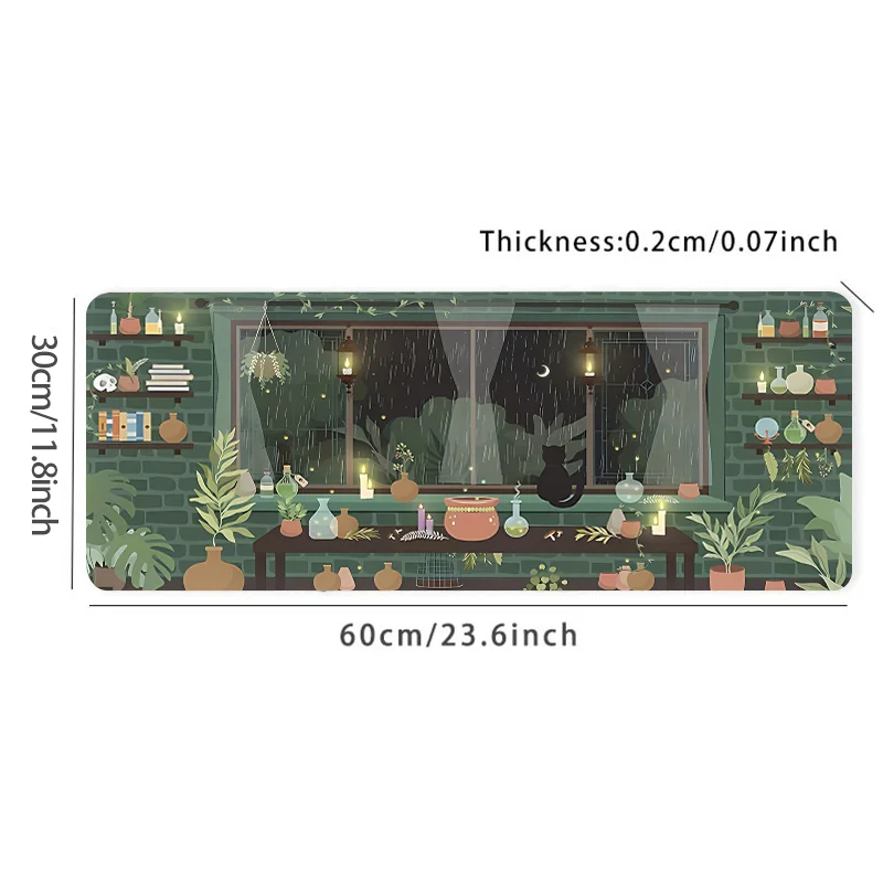 أنيمي نمط ليلة ممطرة المشهد الداخلي لوحة الماوس لوحة المفاتيح الكمبيوتر المطاط الطبيعي المضادة للانزلاق مكتب مكتب الوسادة هدية لصديق