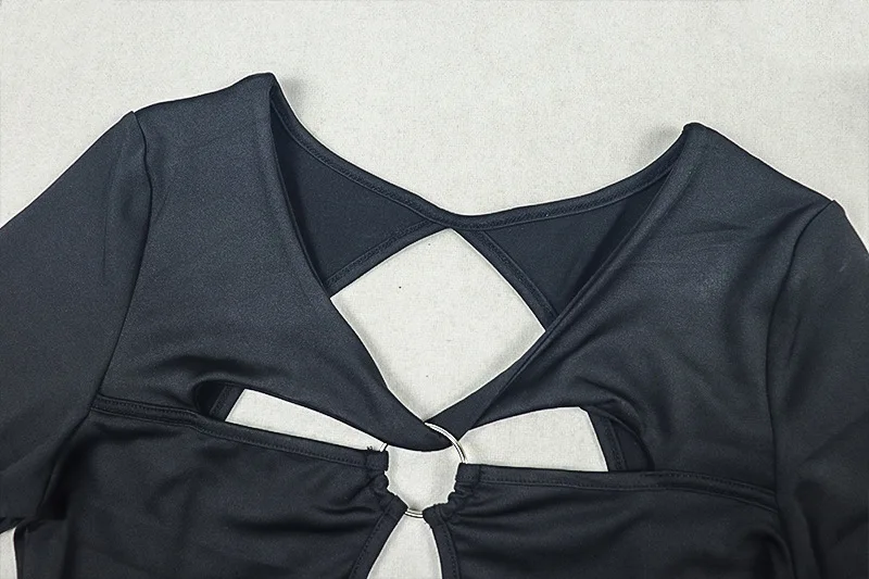 Узкие комбинезоны с металлическим кольцом, женские однотонные комбинезоны с v-образным вырезом и длинными рукавами, открытой спиной, тонкие повседневные комбинезоны для фитнеса и тренировок, подмышки