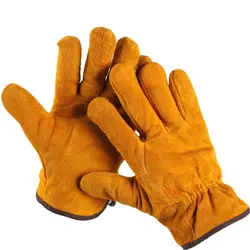 Cowhide Leather Gloves, 1 Pair, Durable Women Men Work Gloves, Hand Protection Wear for Welding Safety, Gardening, Driving