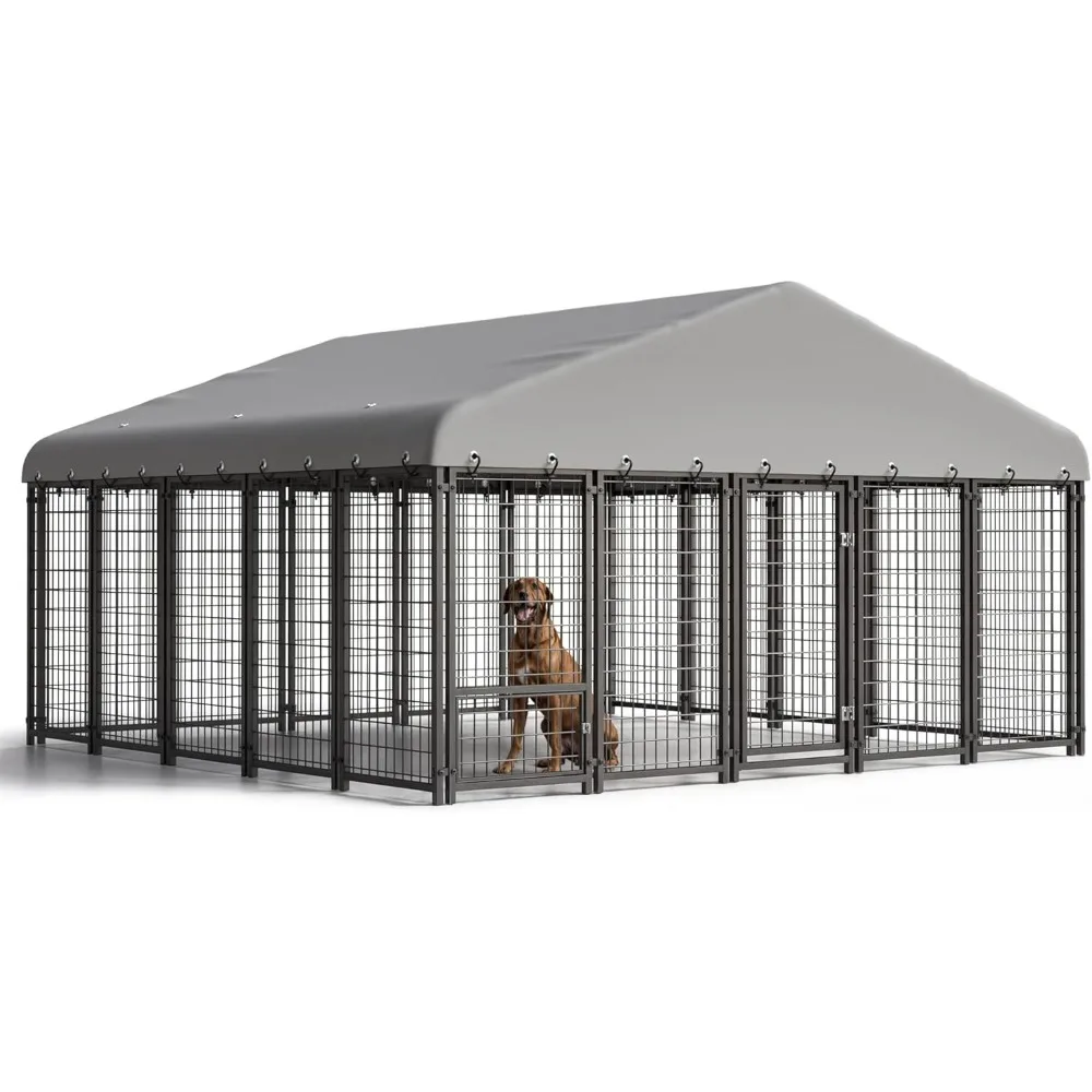 

10X10FT Large Dog Kennel Outside Heavy-Duty Outdoor Dog Cage with Roof and Double Lock - Spacious, Durable Dog Crate Ideal for P