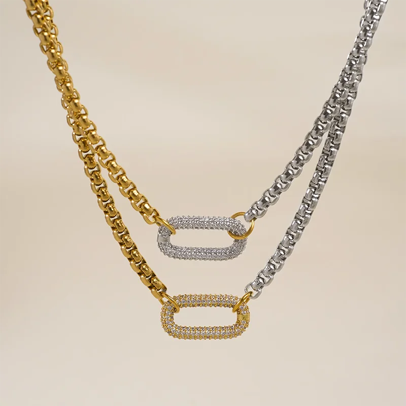 Rhinestone U shape pendant necklaces stainless steel necklaces for women minimalist simple geometric stainless steel jewelry