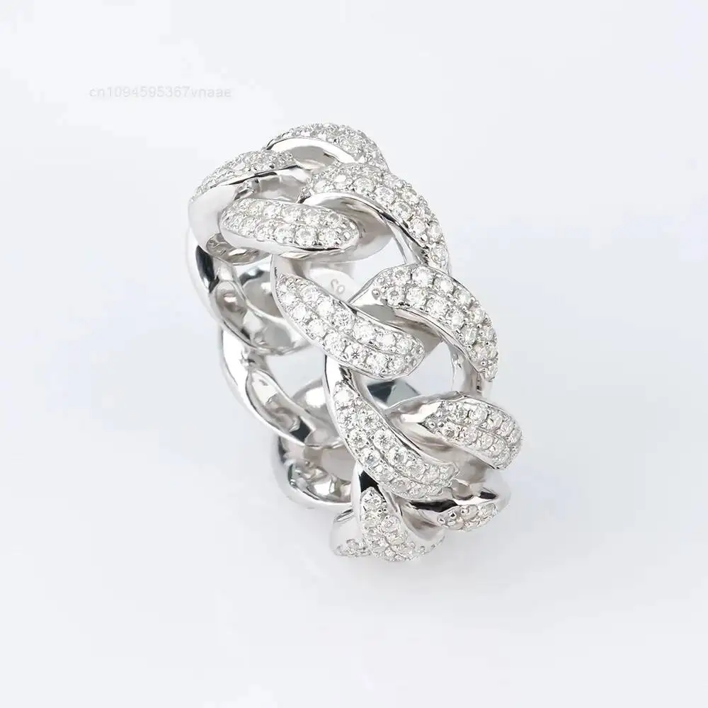 VVS Hip Hop Cuban Ring 925 Sterling Silver Iced Out Moissanite Passes Diamond Tester Fine Jewelry for Men