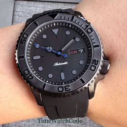 Tandorio Automatic Watch for Men PVD Case 41mm 20ATM Diver Black Dial Date Day NH36 Movement Rubber Strap 200m Waterproof