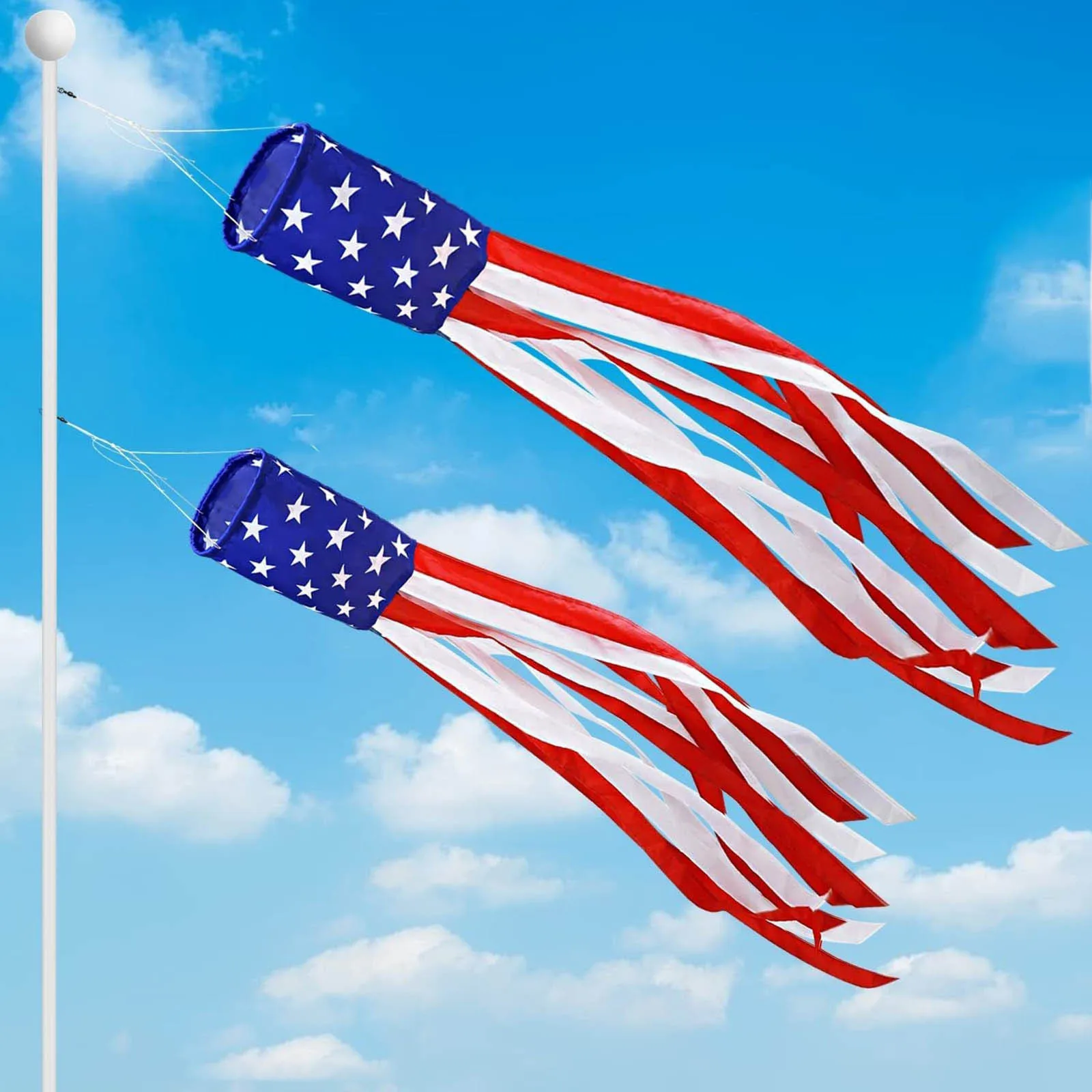 American Flag Windsock for Decoration, Outdoor Hanging Stars, Stripes USA Flags, Patriotic Decor, Independence Day 4th Of July