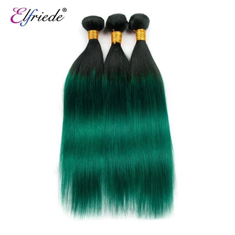 Elfriede 1B/Dark Green Straight Ombre Colored Human Hair Bundles Remy Human Hair Extensions 3/4 Bundles Deals Human Hair Wefts